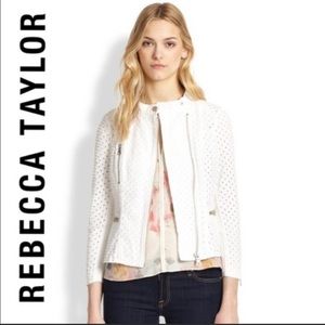 Rebecca Taylor Eyelet Moto Jacket Size Small White